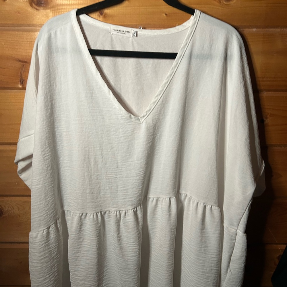 Chic Soul Cream V-Neck Blouse
